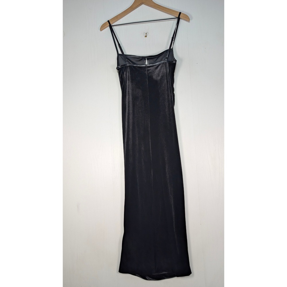 Zara Black Velvet Midi Dress Cutout Bust Side Ruched Bodycon Womens Size XS - Picture 10 of 11